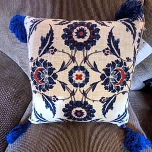 Royal Blue Floral Suzani Tassel Throw Pillow